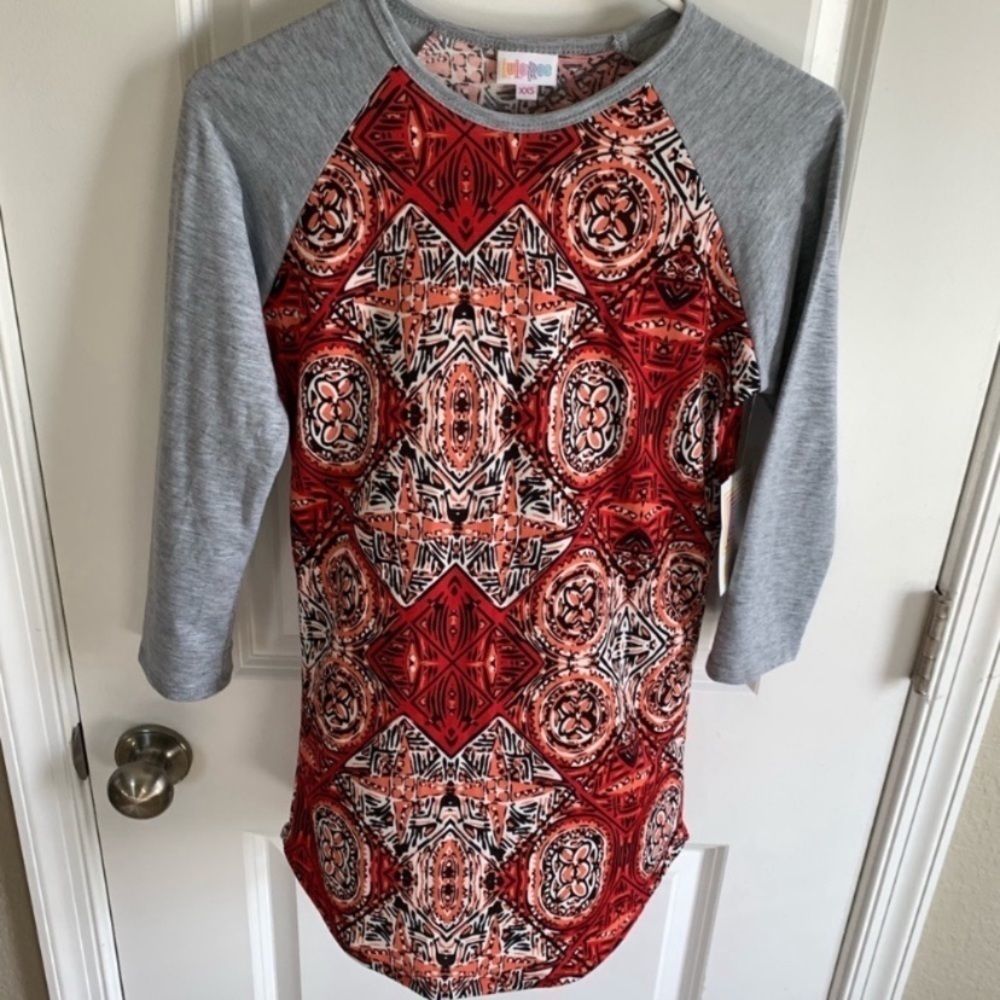 NWT LuLaRoe Gray and Red Randy Shirt, Size XXS